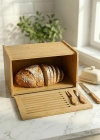 Doğal Bambu Kapaklı Ekmek Kutusu & Doğal Bambu Ekmek Dolabı (23x38x20 cm)