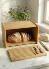 Doğal Bambu Kapaklı Ekmek Kutusu & Doğal Bambu Ekmek Dolabı (23x38x20 cm)
