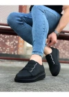 JY026 Astor Erkek Günlük Lastikli Cilt Spor Sneaker Ayakkabı CST - Siyah