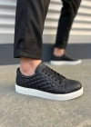 JY166 Prestige Bağcıklı Cilt Kapitone Desenli Erkek Günlük Sneaker Ayakkabı CBT - Siyah