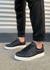 JY166 Prestige Bağcıklı Cilt Kapitone Desenli Erkek Günlük Sneaker Ayakkabı CBT - Siyah