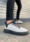 JY204 Flex Bağcıklı Keten Kumaş Erkek Günlük Sneaker Ayakkabı KST - Beyaz/Siyah