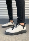 JY204 Flex Bağcıklı Keten Kumaş Erkek Günlük Sneaker Ayakkabı KST - Beyaz/Siyah