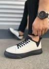 JY204 Flex Bağcıklı Keten Kumaş Erkek Günlük Sneaker Ayakkabı KST - Beyaz/Siyah