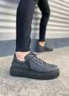 JY502 Bold Bağcıklı Cilt Erkek Günlük Sneaker Ayakkabı CST - Siyah