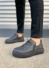 JY502 Bold Bağcıklı Cilt Erkek Günlük Sneaker Ayakkabı CST - Siyah