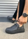 JY502 Bold Bağcıklı Cilt Erkek Günlük Sneaker Ayakkabı CST - Siyah