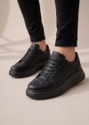 JY507 Dara Bağcıklı Cilt Erkek Günlük Sneaker Ayakkabı CST Siyah