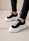 JY507 Dara Bağcıklı Süet Cilt Erkek Günlük Sneaker Ayakkabı SCBT Siyah/Beyaz