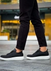 JY814 Axel Bağcıklı Cilt Erkek Günlük Sneaker Ayakkabı CBT Siyah