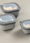 Kare 3 Parça Vakumlu Sızdırmaz Hava Almaz Saklama Kabı Seti Füme (1800/1100/600 Ml)