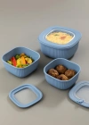 Kare 3 Parça Vakumlu Sızdırmaz Hava Almaz Saklama Kabı Seti Mavi (1800/1100/600 Ml)
