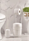 Metal Standlı Yuvarlak Kovalı & Kağıtlıklı & Fırçalıklı Beyaz Banyo Takımı
