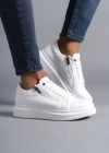 SLW155 Warrior Bağcıklı ve Fermuarlı Cilt Erkek Günlük Sneaker Ayakkabı CBT - Beyaz