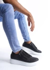 SLW155 Warrior Bağcıklı ve Fermuarlı Cilt Erkek Günlük Sneaker Ayakkabı CBT - Siyah