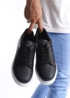 SLW155 Warrior Bağcıklı ve Fermuarlı Cilt Erkek Günlük Sneaker Ayakkabı CBT - Siyah