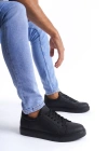 SLW165 Elite Bağcıklı Cilt Erkek Günlük Sneaker Ayakkabı CST - Siyah