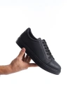 SLW165 Elite Bağcıklı Cilt Erkek Günlük Sneaker Ayakkabı CST - Siyah