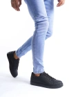 SLW165 Elite Bağcıklı Cilt Erkek Günlük Sneaker Ayakkabı CST - Siyah