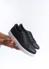 SLW166 Prestige Bağcıklı Cilt Kapitone Desenli Erkek Günlük Sneaker Ayakkabı CBT - Siyah