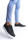 SLW166 Prestige Bağcıklı Cilt Kapitone Desenli Erkek Günlük Sneaker Ayakkabı CBT - Siyah