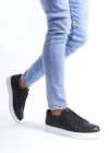 SLW166 Prestige Bağcıklı Cilt Kapitone Desenli Erkek Günlük Sneaker Ayakkabı CBT - Siyah
