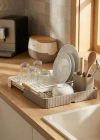 Vizon Sürgülü Lavabo Üstü Bulaşıklık & Fonksiyonel Tabaklık Ve Bardaklık 32x36 cm