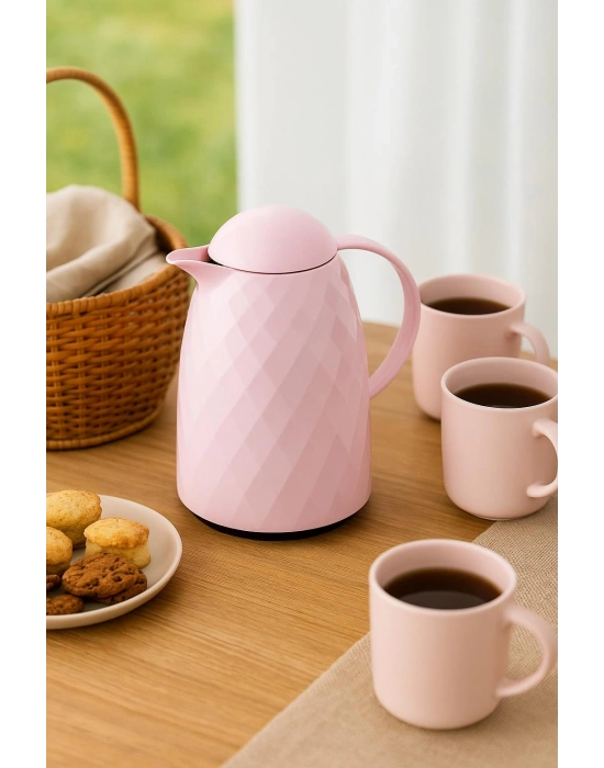 1 Lt Akrilik Soft Pembe Çay Termosu 12 Saat Sıcak 24 Saat Soğuk