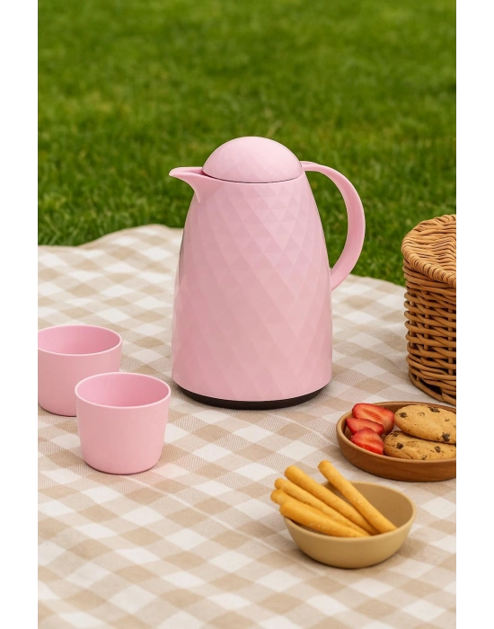 1 Lt Akrilik Soft Pembe Çay Termosu 12 Saat Sıcak 24 Saat Soğuk