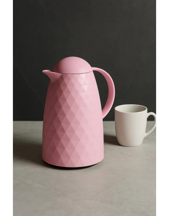1 Lt Akrilik Soft Pembe Çay Termosu 12 Saat Sıcak 24 Saat Soğuk