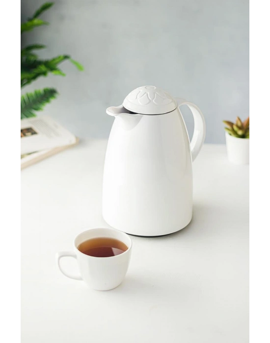 1 LT Isı Yalıtımlı Çay Ve Soğuk Su Termosu Soft Beyaz (12 Saat Sıcak Tutar& İçi Camdır)