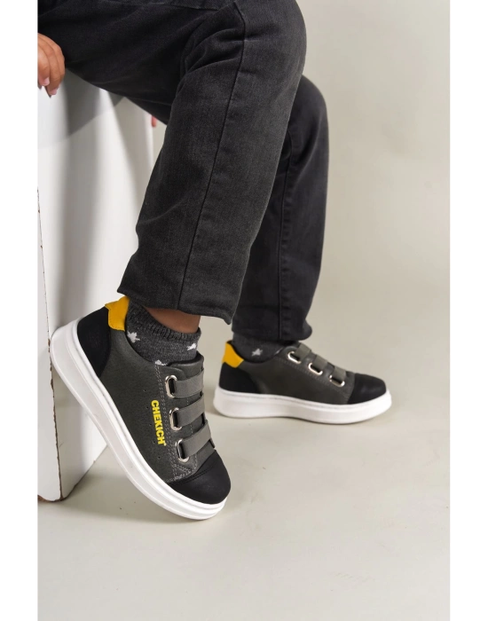 1007 Montana Çocuk Ayakkabı Siyah-gri-sarı Çocuk Spor Ayakkabı