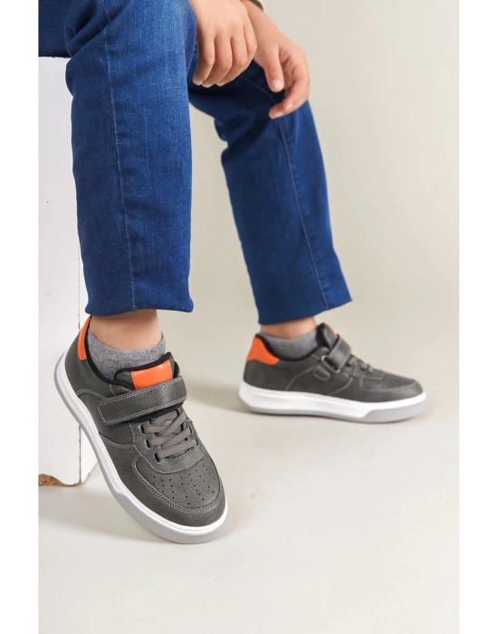 1009 Prime Çocuk Ayakkabı Gri Turuncu Çocuk Spor Ayakkabı