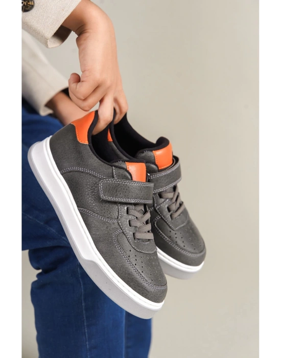 1009 Prime Çocuk Ayakkabı Gri Turuncu Çocuk Spor Ayakkabı