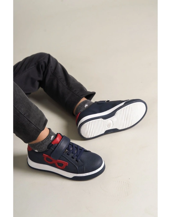 1011 - Glasses-X Çocuk Ayakkabı Lacivert Kırmızı Beyaz