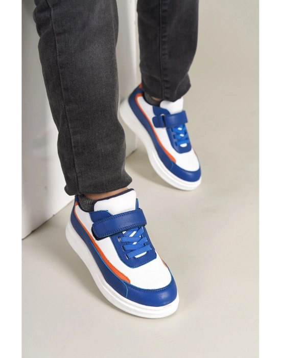 1015 - Star-X Çocuk Ayakkabı Mavi Beyaz Turuncu