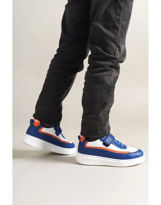 1015 - Star-X Çocuk Ayakkabı Mavi Beyaz Turuncu