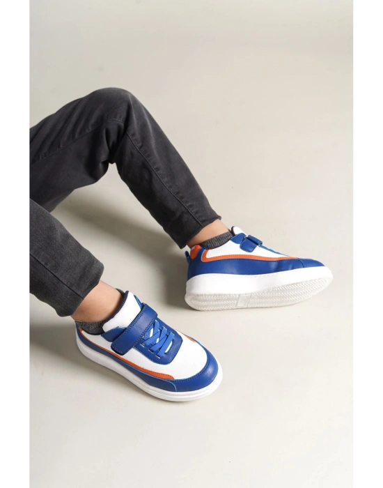 1015 - Star-X Çocuk Ayakkabı Mavi Beyaz Turuncu