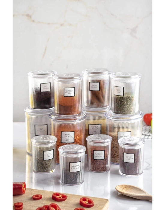 12li Barok Yuvarlak 3 Boy Kavanoz Seti & Saklama Kabı & Erzak Kabı  (4*1000 ML, 4*500 ML,4*250 ML)