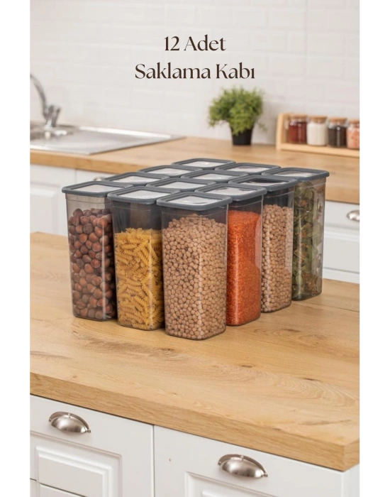 12li Kavanoz Seti & Saklama Kabı & Erzak Kabı 12x1900 Ml (20 Lı Etiket Hediyeli)