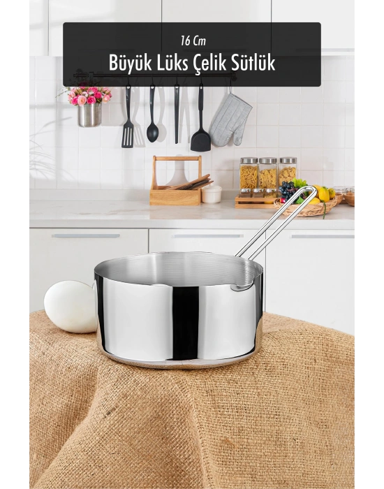 16 Cm Büyük Boy Lüx Paslanmaz Çelik Sütlük & Sosluk & Kaçerola