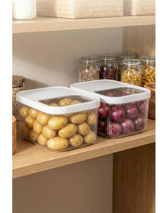 2Li 12 LT Multibox Beyaz Kayar Kapaklı Saklama Kabı & Erzak Kabı & Patates Soğan Kovası