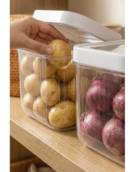 2Li 12 LT Multibox Beyaz Kayar Kapaklı Saklama Kabı & Erzak Kabı & Patates Soğan Kovası