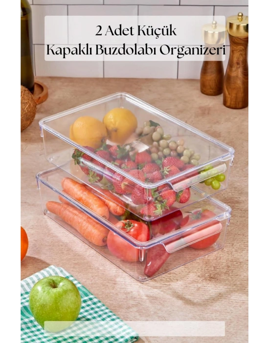 2 Li Kapaklı Buzdolabı Organizeri & Buzdolabı Düzenleyici 3 lt