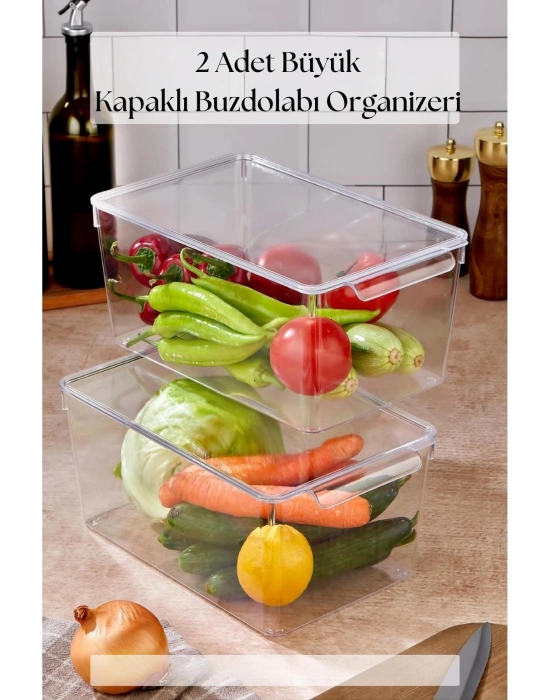 2 Li Kapaklı Buzdolabı Organizeri & Buzdolabı Düzenleyici 6 lt
