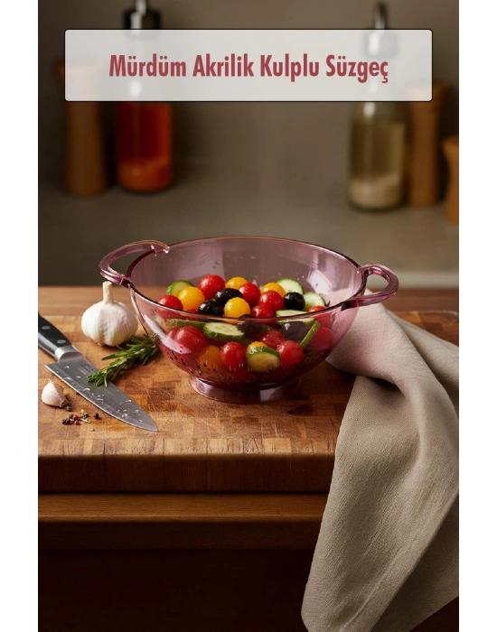 23,5 x 30 cm Mürdüm Akrilik Kulplu Süzgeç – Salata ve Makarna Süzme Kabı