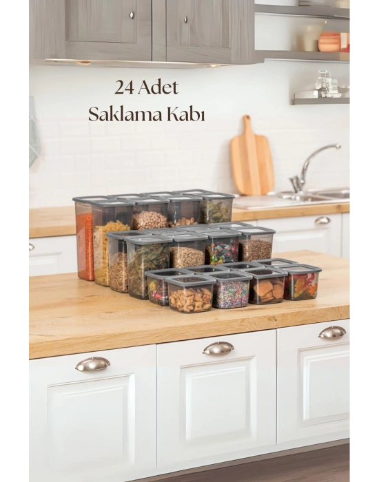 24lü 3 Boy Kavanoz Seti & Saklama Kabı & Erzak Kabı 8x650/1300/1900 Ml (40 Lı Etiket Hediyeli)