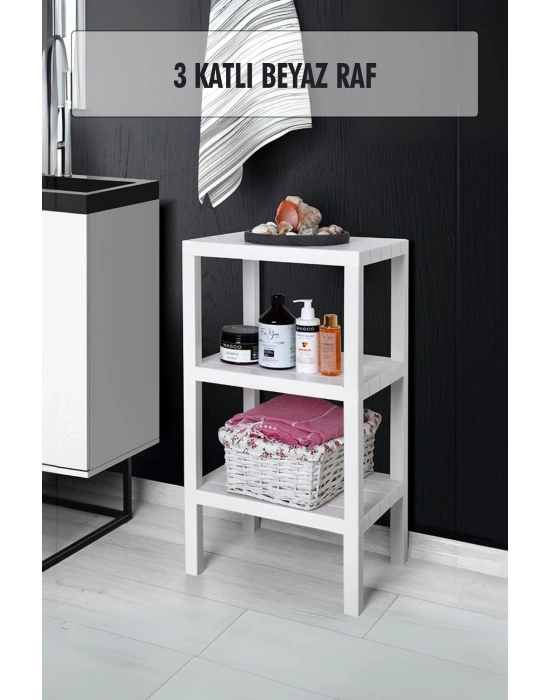 3 Katlı Beyaz Raf Kitaplık & Banyo Düzenleyicisi 73,5 cm