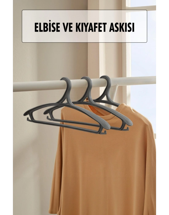 3 Lü Geniş Kıyafet Ve Elbise Askısı Füme 43 Cm
