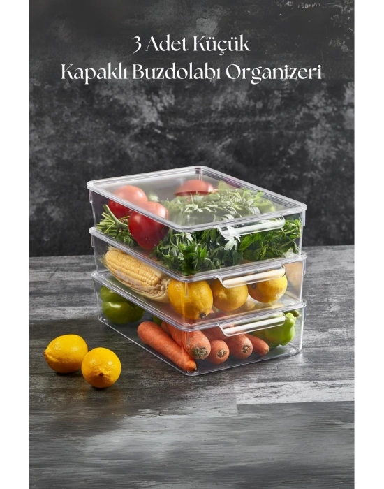 3 Lü Kapaklı Buzdolabı Organizeri & Buzdolabı Düzenleyici 3 lt